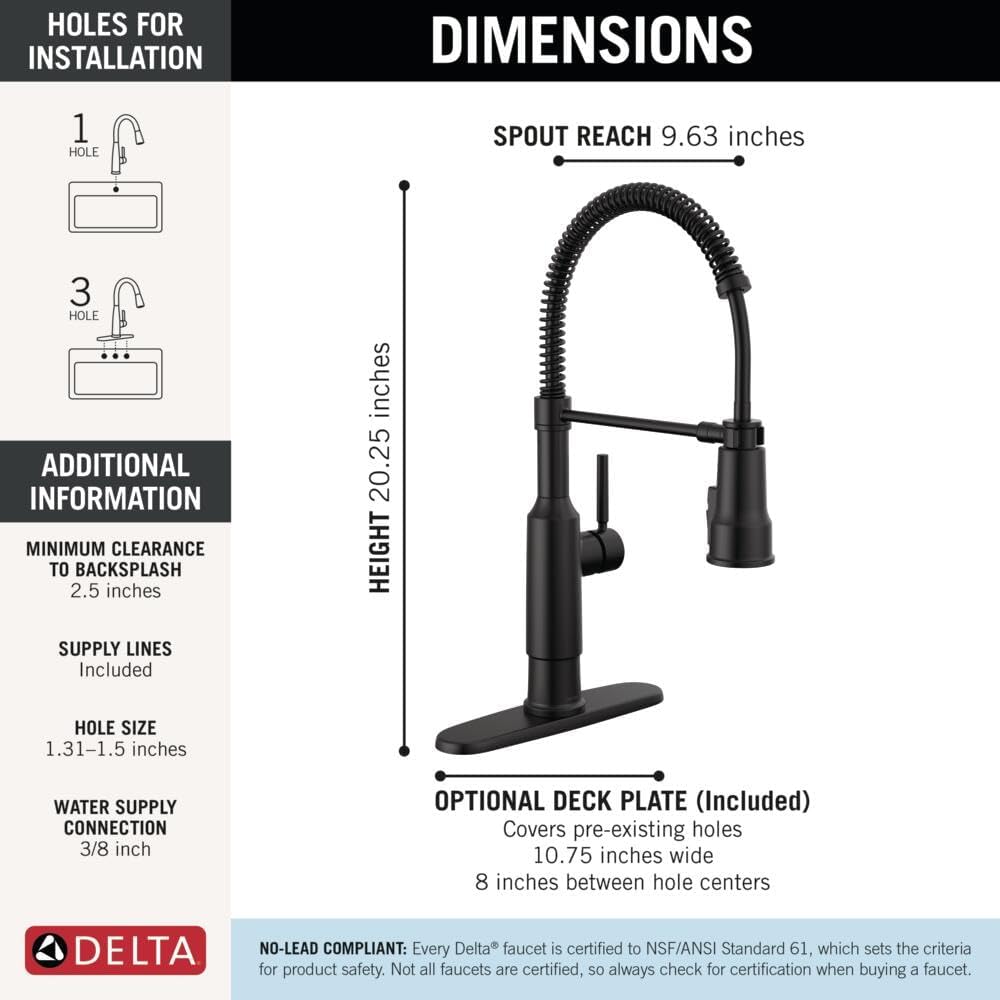 Theodora Pro Style Commercial Kitchen Faucet with Pull Down Sprayer, Single Hole Matte Black Kitchen Sink Faucet