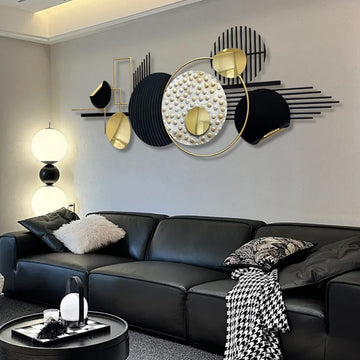 Metal Wall Art Modern Art Black and Gold Boho Living Room Decor Art Abstract Geometric Sculptures Large Wall Decor