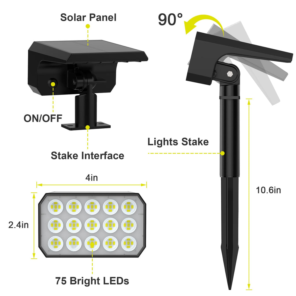Spot Lights Outdoor, 4 Pack Outdoor Solar Lights for Yard, 4 Lighting Mode Solar Landscape Spotlights with Auto