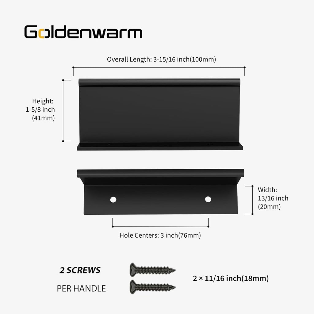 5 Pack 3in Black Finger Edge Pulls Handles