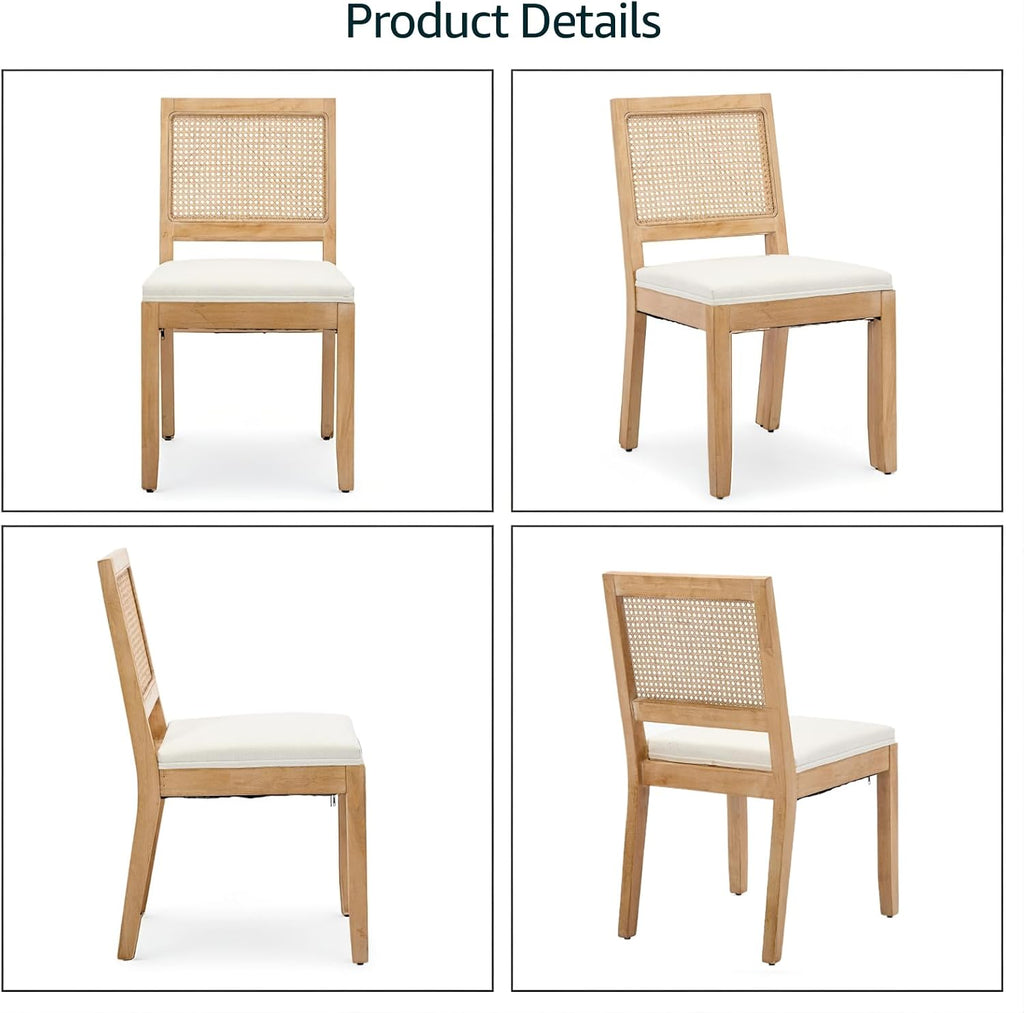 French Country Dining Chairs Set of 6, Beige Modern Kitchen & Dining Room Chairs, Rattan Dining Chair with Linen