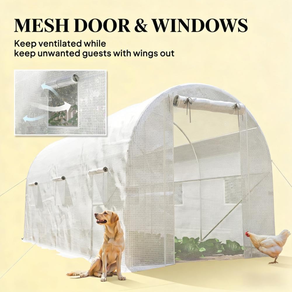 Portable Greenhouses for Outdoors, Walk-in Tunnel Hoop House Grow Tent | Sturdy galvanized steel frame with