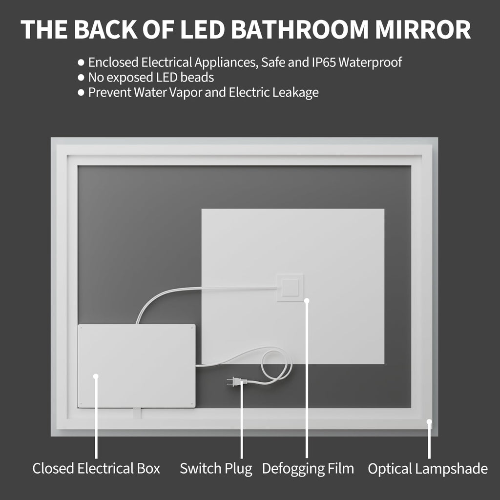 28x20 LED Bathroom Mirror, Shatterproof Mirror with Light