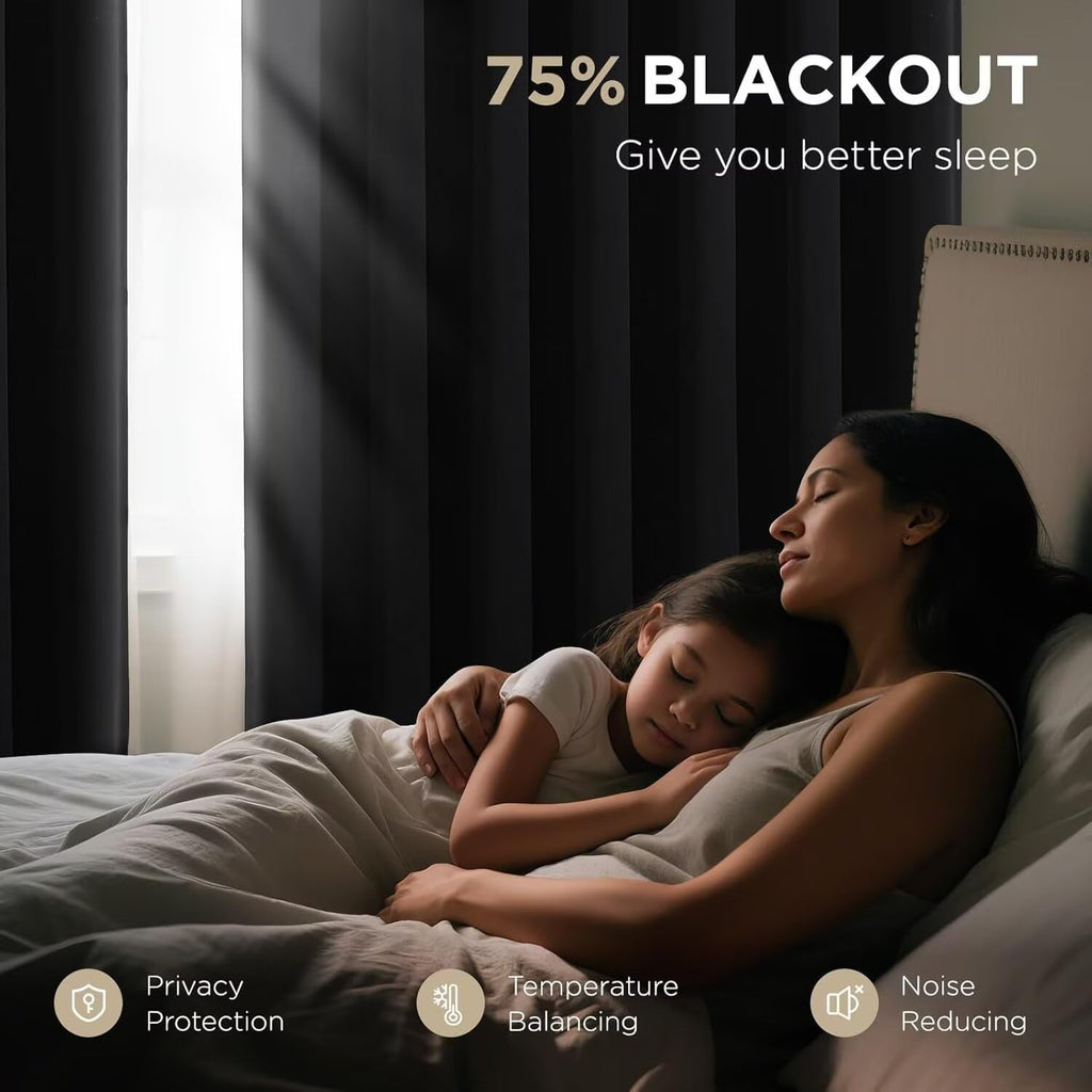 Blackout Curtains 120 Inch Long 2 Panels, Room Darkening Grommet Drapes, Thermal Insulated Black Out Drapes, Black