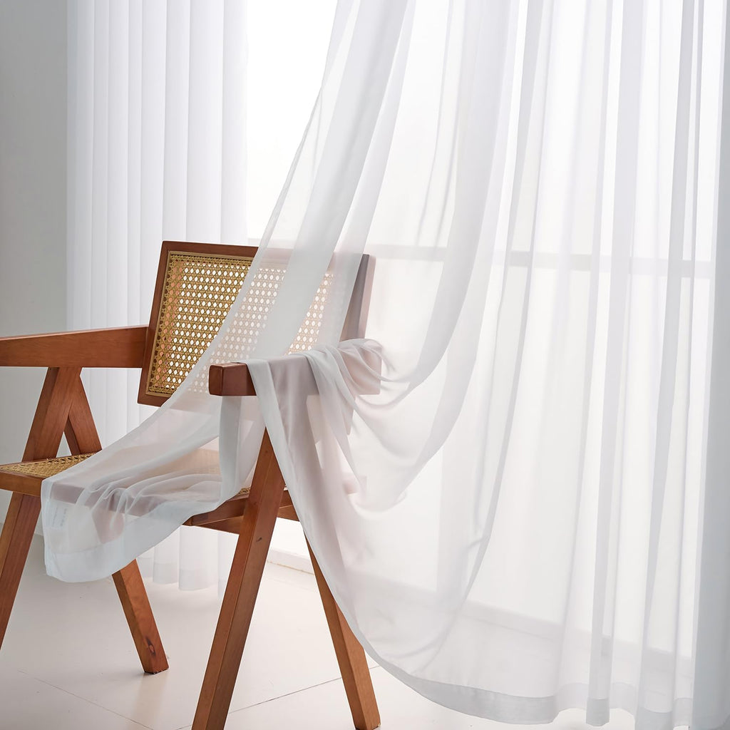 102 Inches Long Pure White Curtains for Bedroom Living Room Pinch Pleated Chiffon Sheer Curtains Light Filterring