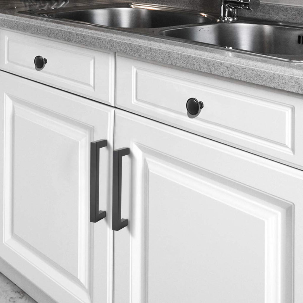 30 Pack Black Cabinet Pulls Square Kitchen Cabinet Hardware 5 Inch(128mm) Hole Center Modern Drawer Handles Stainless