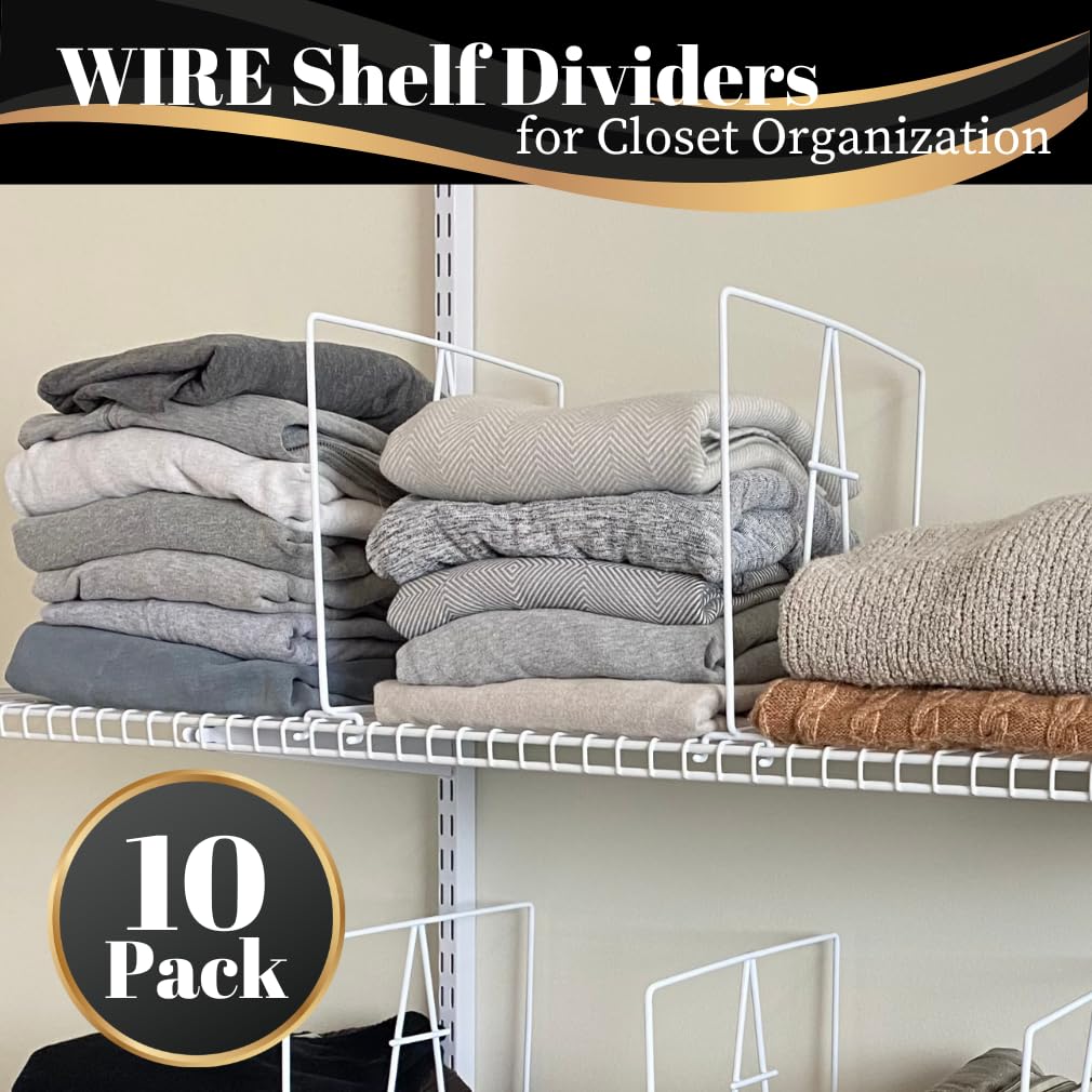 10-Pack Wire Shelf Dividers, Clip-On Closet Organizers, Tall Steel