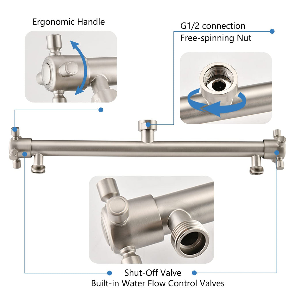 Double Shower Head with Built-in Valve, Brushed Nickel