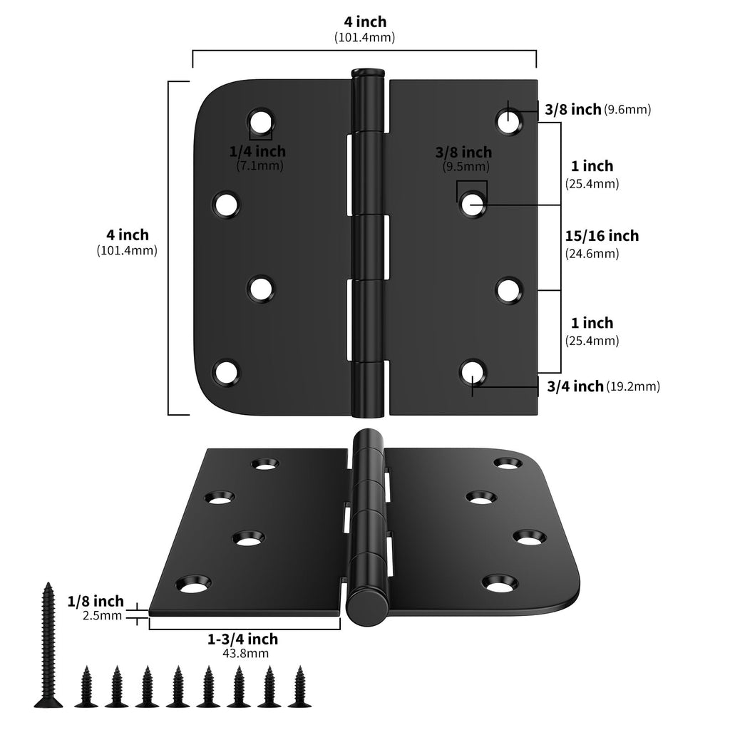 3 Pack 4in Black Door Hinges Interior Door Hinges Black Matte 4 x 4 Inch with Square & Round Corners, Iron Material