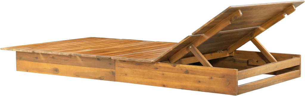 Patio Chaise Lounge Chair Outdoor, Acacia Wood Poolside Sun Lounger with Slatted Design, 3-Position Adjustable