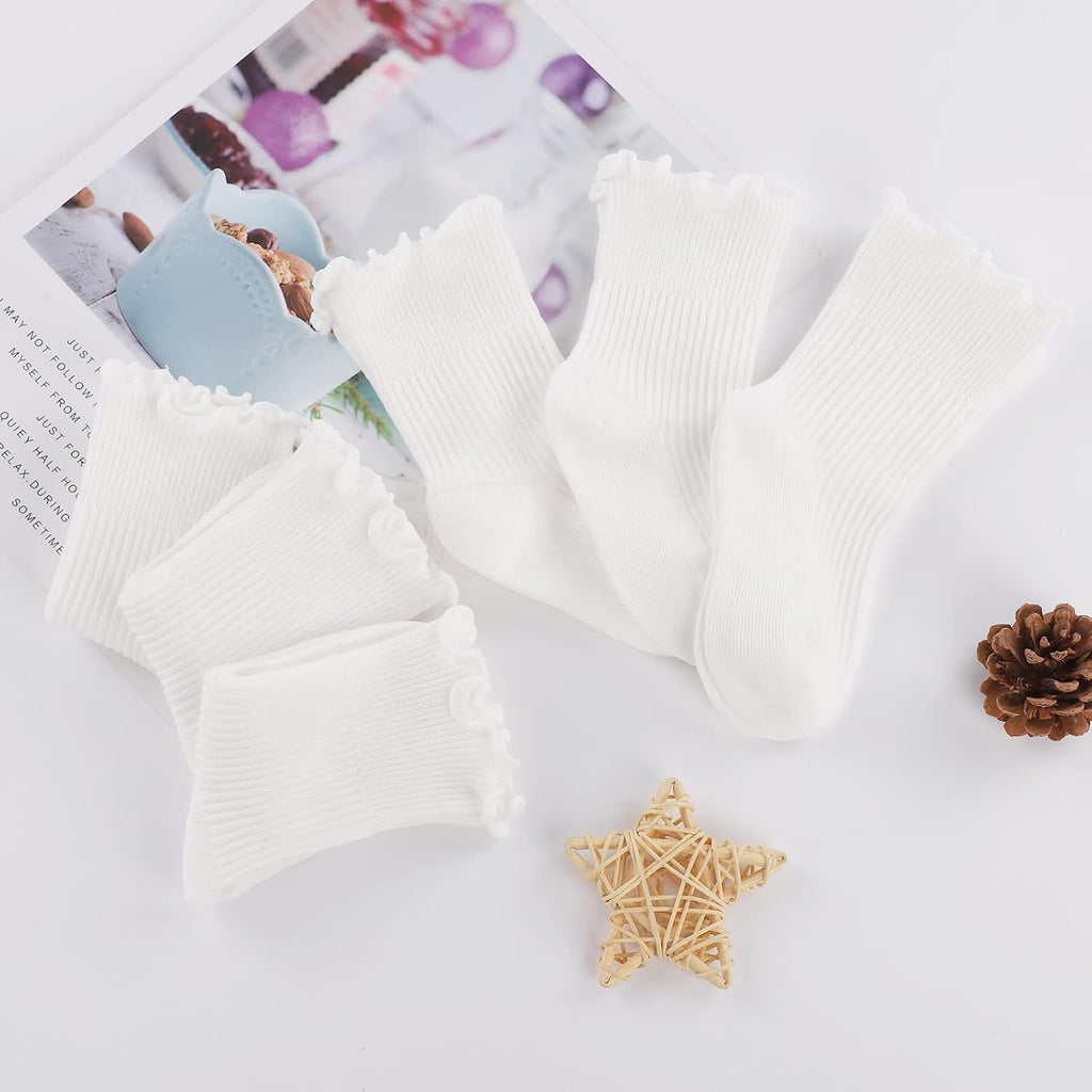 6 Pairs Baby Girl Ruffle Crew Socks Toddler Girls Dress Sock Cotton