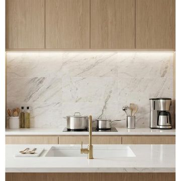 3D Fluted White Marble Wall Tiles, 12 x 24 Inch, 4 Pieces, FS Finish