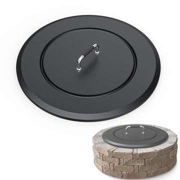Fire Pit Lid 28.5"-Heavy-Duty Metal Cover with Handle, All-Season Protection