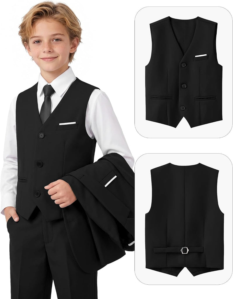 Boys' Piece Suits Multiple Colour Tuxedo Formal Slim Fit Boys Suit Set with Suspenders and Adjustable Waist