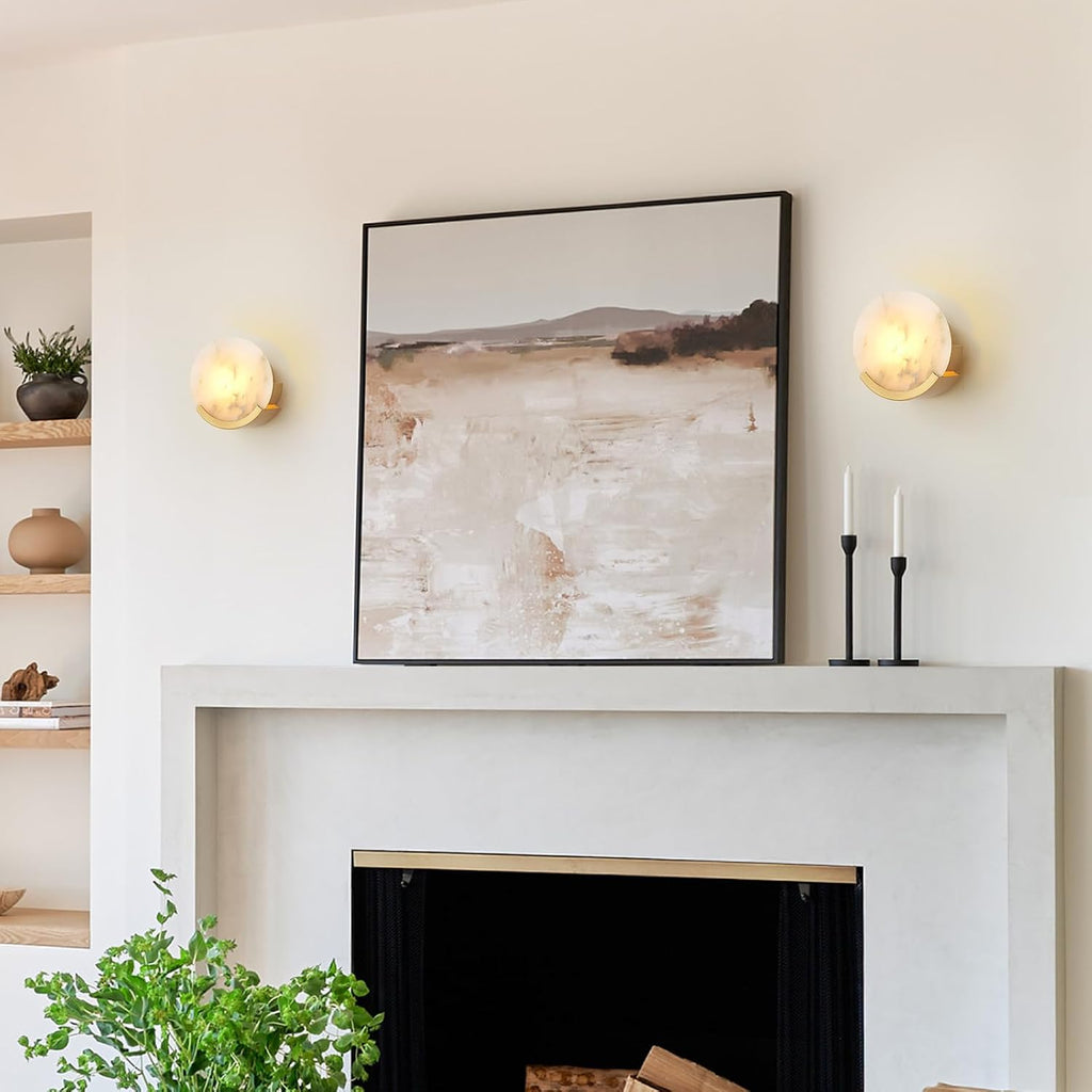 Gold Modern Wall Sconces for Bathroom, 1-Light Alabaster Sconce Wall Light Fixture for Bedroom, Unique Sconce