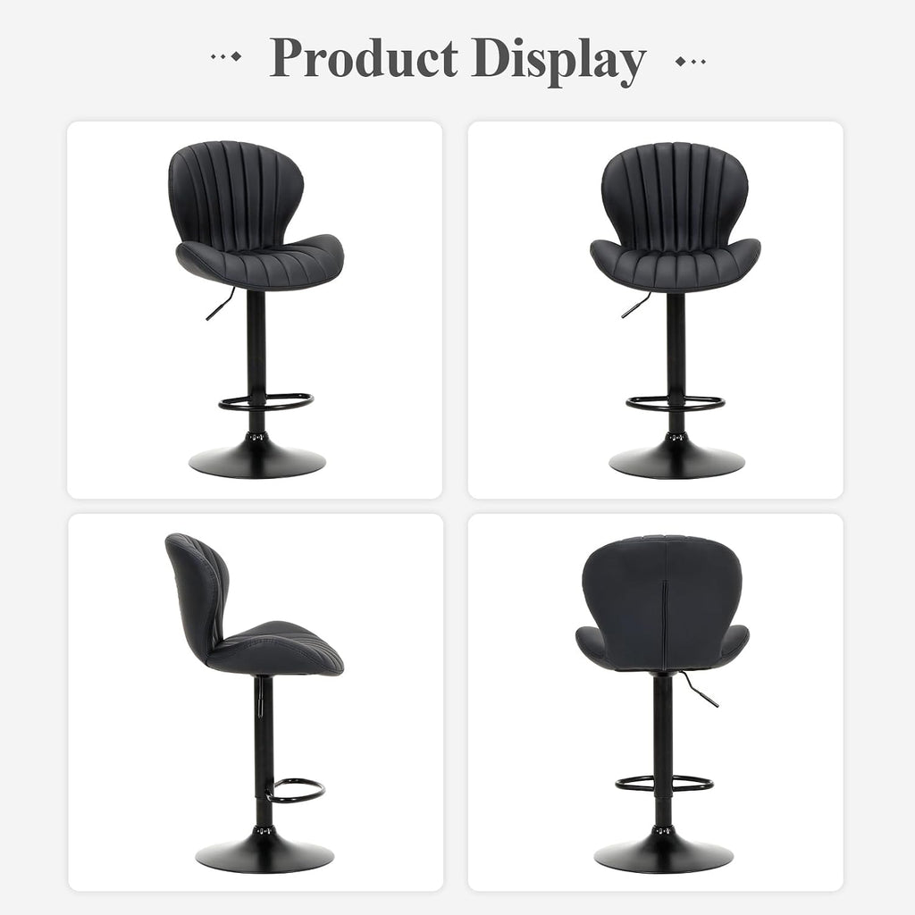Bar Stools Set of 4, Modern Swivel Bar Chairs, Adjustable Faux Leather Upholstered Barstools Counter Height with High