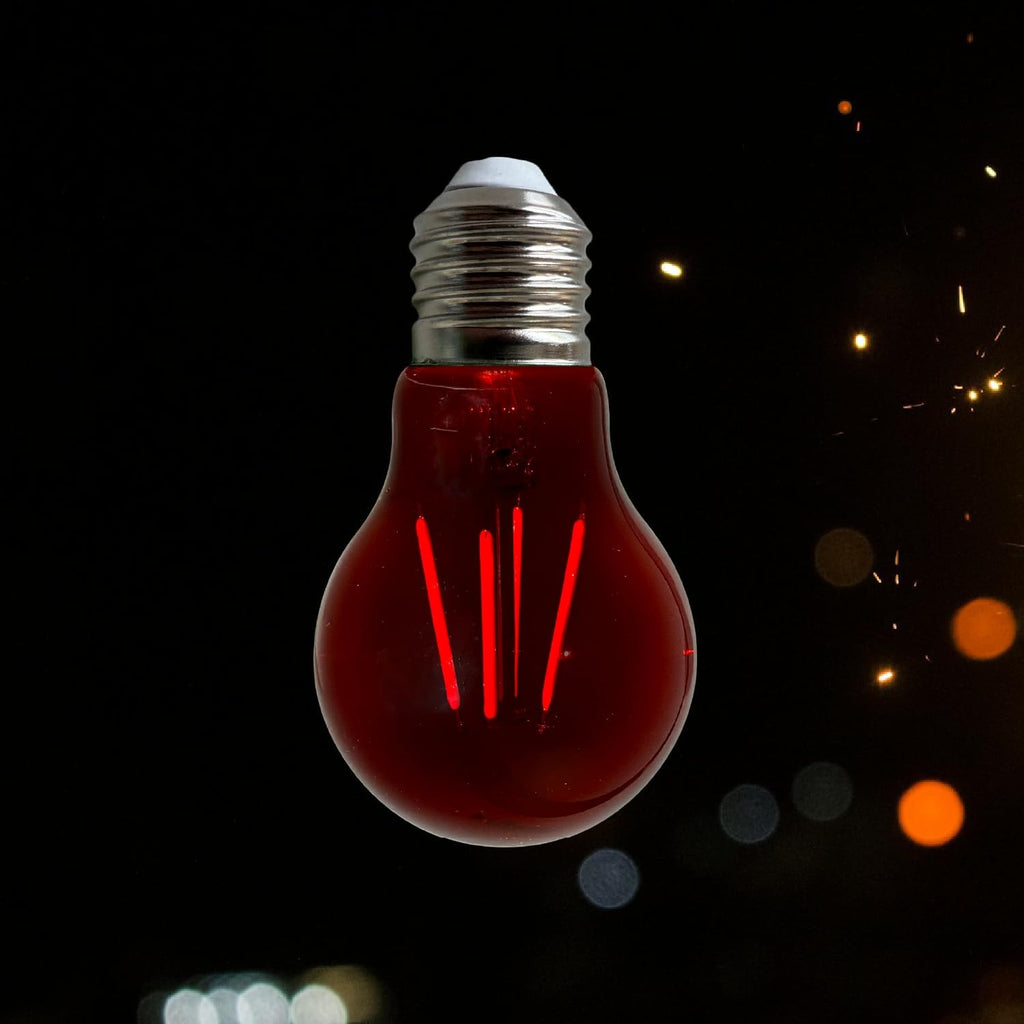 A19 LED Edison Red Filament Light Bulbs, Red Colored Glass