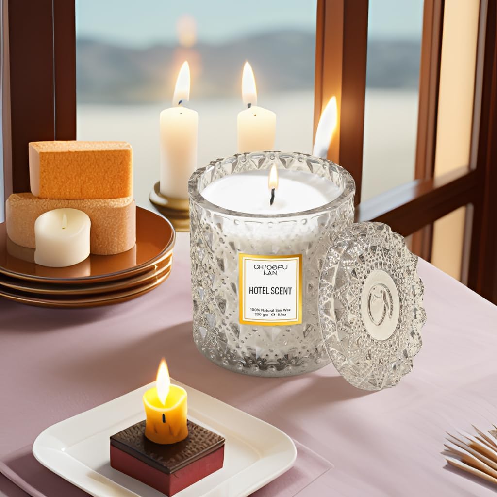 Hotel Scented Candle Natural Essential Oil, Luxury Scented Soy Jar Candle Gifts, Highly Scented, 8.1oz, Unique Blend - Set of 81