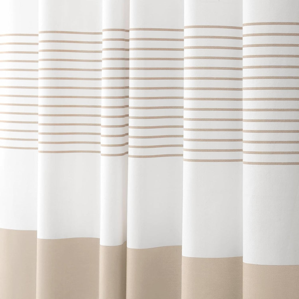 Beige Boho Cotton Striped Shower Curtain with Tassel 72" W X 72" L | Boho Farmhouse Shower Curtains with Soft Cotton