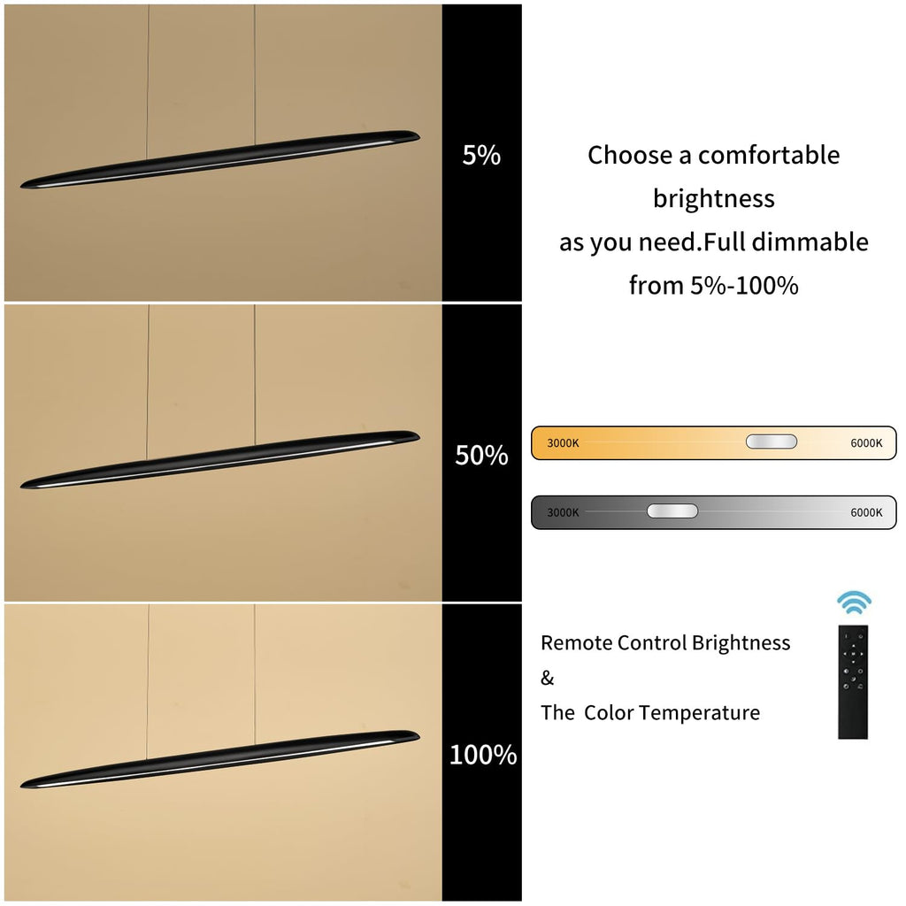 59inch Integrated Led Pendant Light 40w Dimmable Wood Black Linear Pendant Lighting Led Modern Island Light