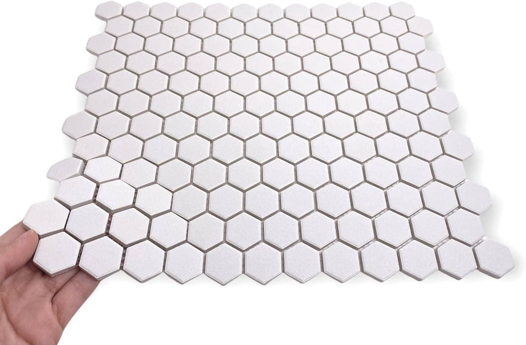 TDPW-UNSW1-410 Super White Porcelain 7/8 Inch Hexagon Unglazed Matte Finish 1x1 Mosaic Floor Wall Tile Shower