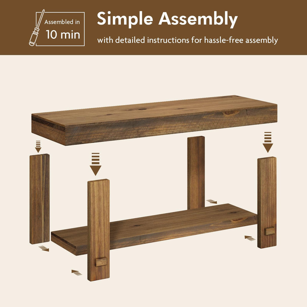 Solid Wood Entryway Bench - 31.5" Farmhouse Small Narrow Benches