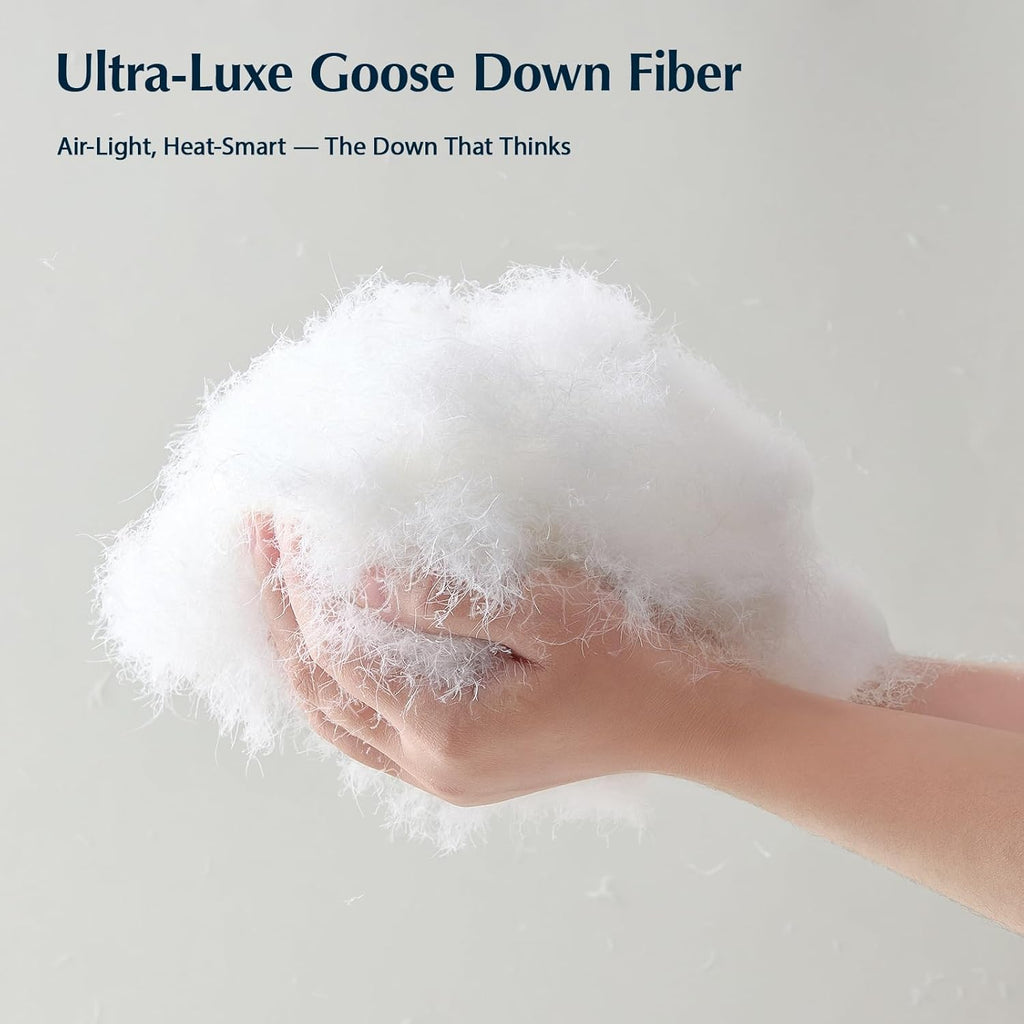 Goose Feather Down Fiber Comforters Queen, Extra Fluffy White Duvet Insert, Ultra-Soft, Breathable