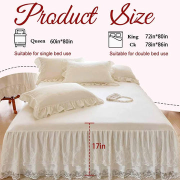 Lace Bed Skirt & Bedsheet King Size - 17 in. Drop, Easy Fit Ruffled Bedskirt Wrap Around Bedcover, Anti Wrinkle & Fade
