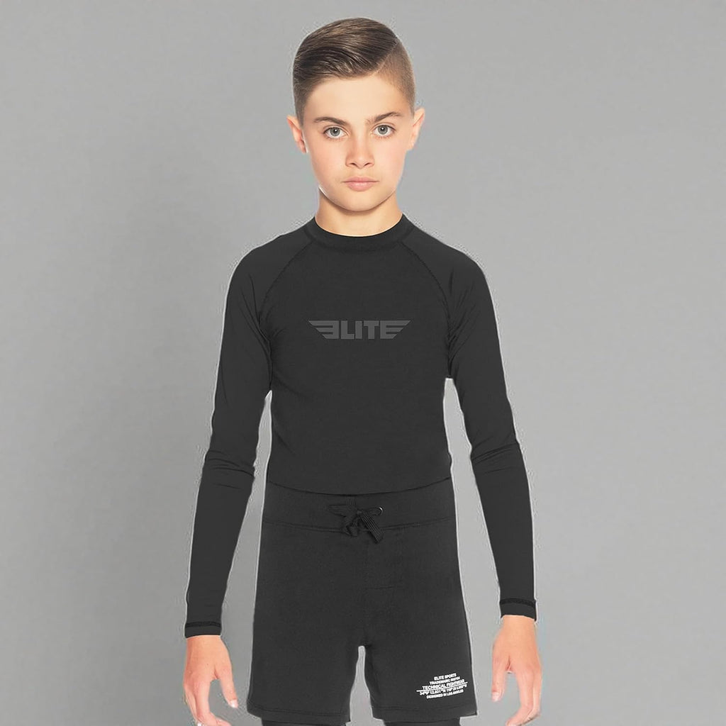 Kids BJJ Rash Guard Boys Girls Long Sleeve Compression Shirt MMA Wrestling No Gi Grappling Training