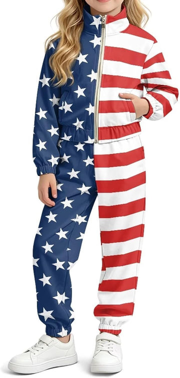 2 Piece Crop Tracksuit Set Zip Up Jacket & Pants Sweatsuit