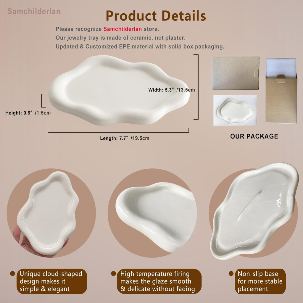 Ceramic Jewelry Dish for Women, Jewelry Tray Trinket Dish, Irregular Cloud Shape Ceramic Plate, Watch Keys Tray Ring