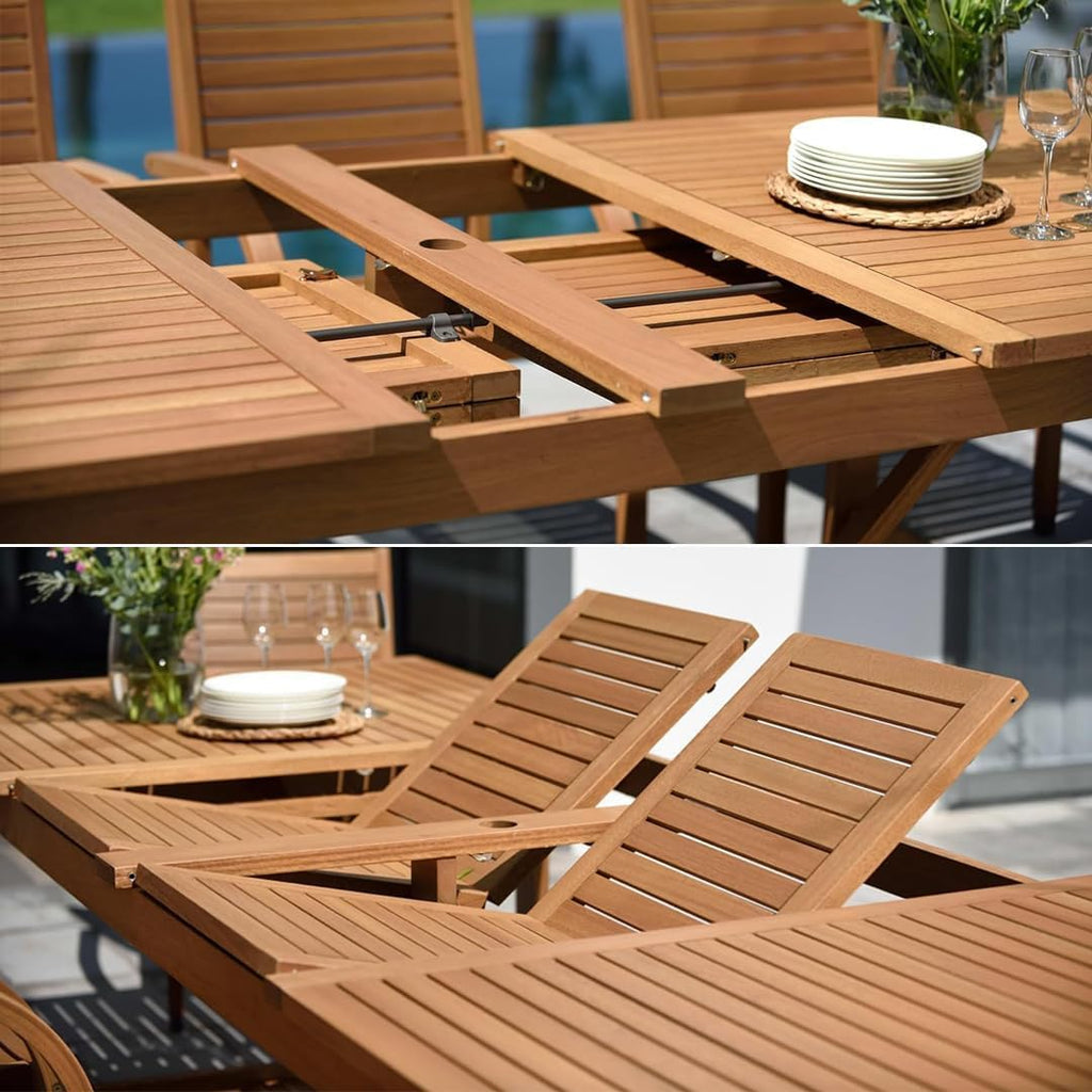 Franklin 13-Piece Teak Finish Wood and Aluminum Rectangular Extendable Patio Dining Set | 100% Teak from Indonesia