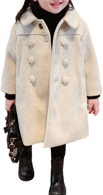 Girls Dress Coat Kids Winter Warm Jacket Long Sleeve Button Trench Coat Pocket Long Peacoat Outerwear
