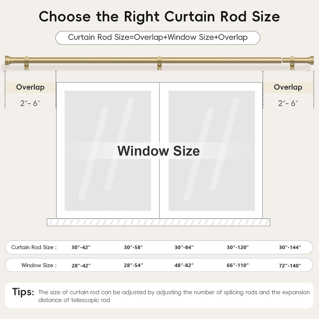 Gold Curtain Rods for Windows 48 to 84 Inch,1 Inch Heavy Duty Curtain Rods,Adjustable Modern Drapery Rod,Window