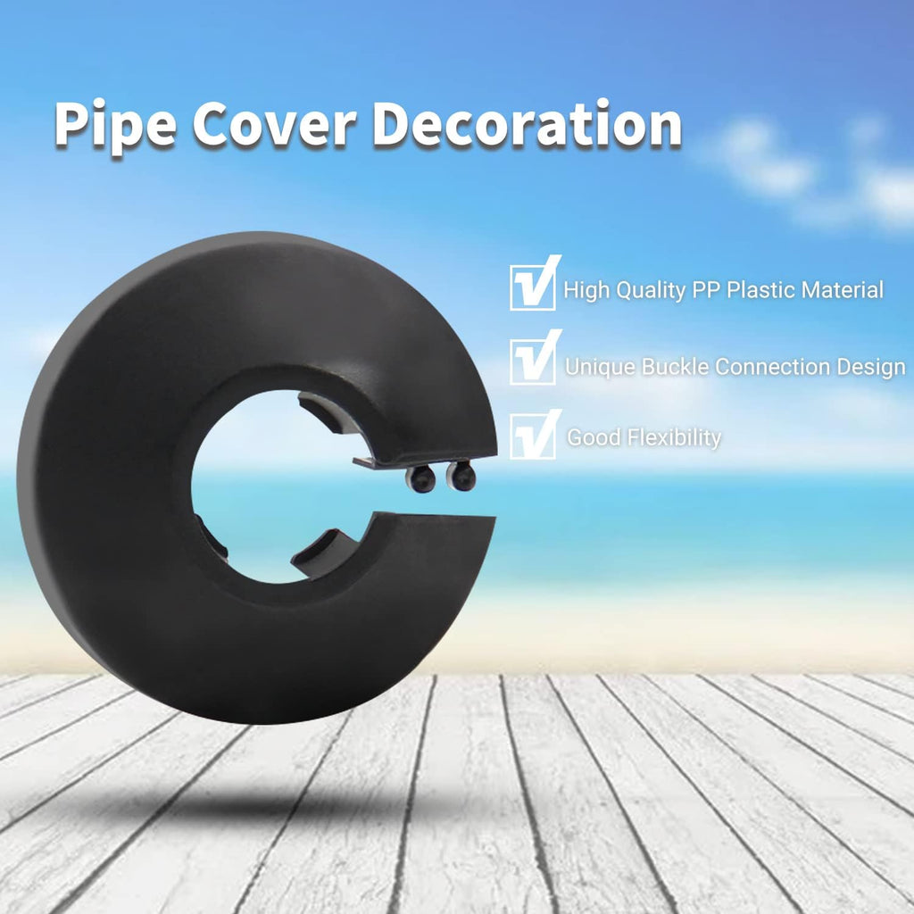 Fit 1/2" Black Plastic PP Pipe Cover - 16mm (5/8") Flange Water Pipe Decoration Escutcheon 4Pcs