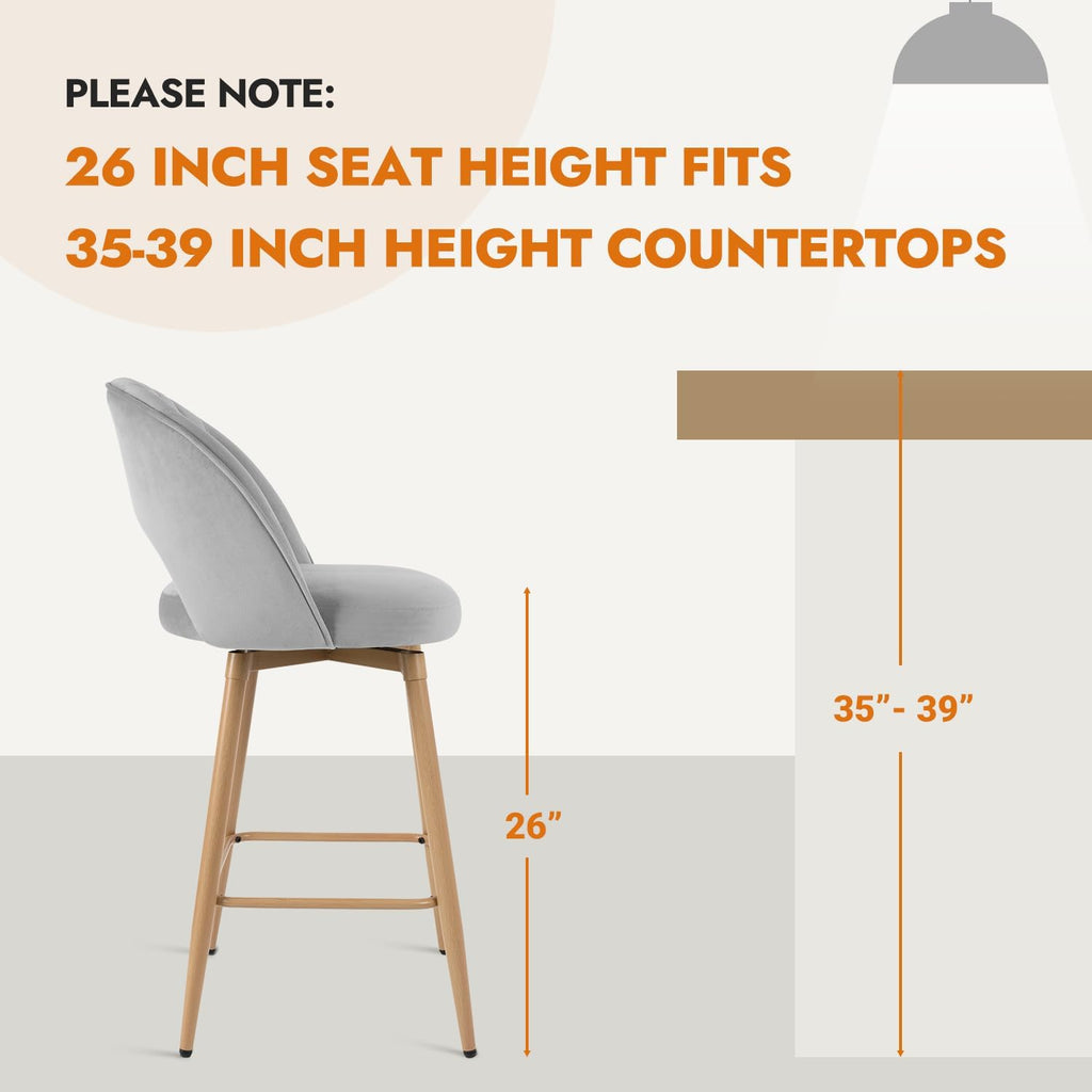 Swivel Bar Stools Set of 3, Counter Height Barstools Island, 26" Seat Height Bar Chairs, Velvet Upholstered Bar Stool