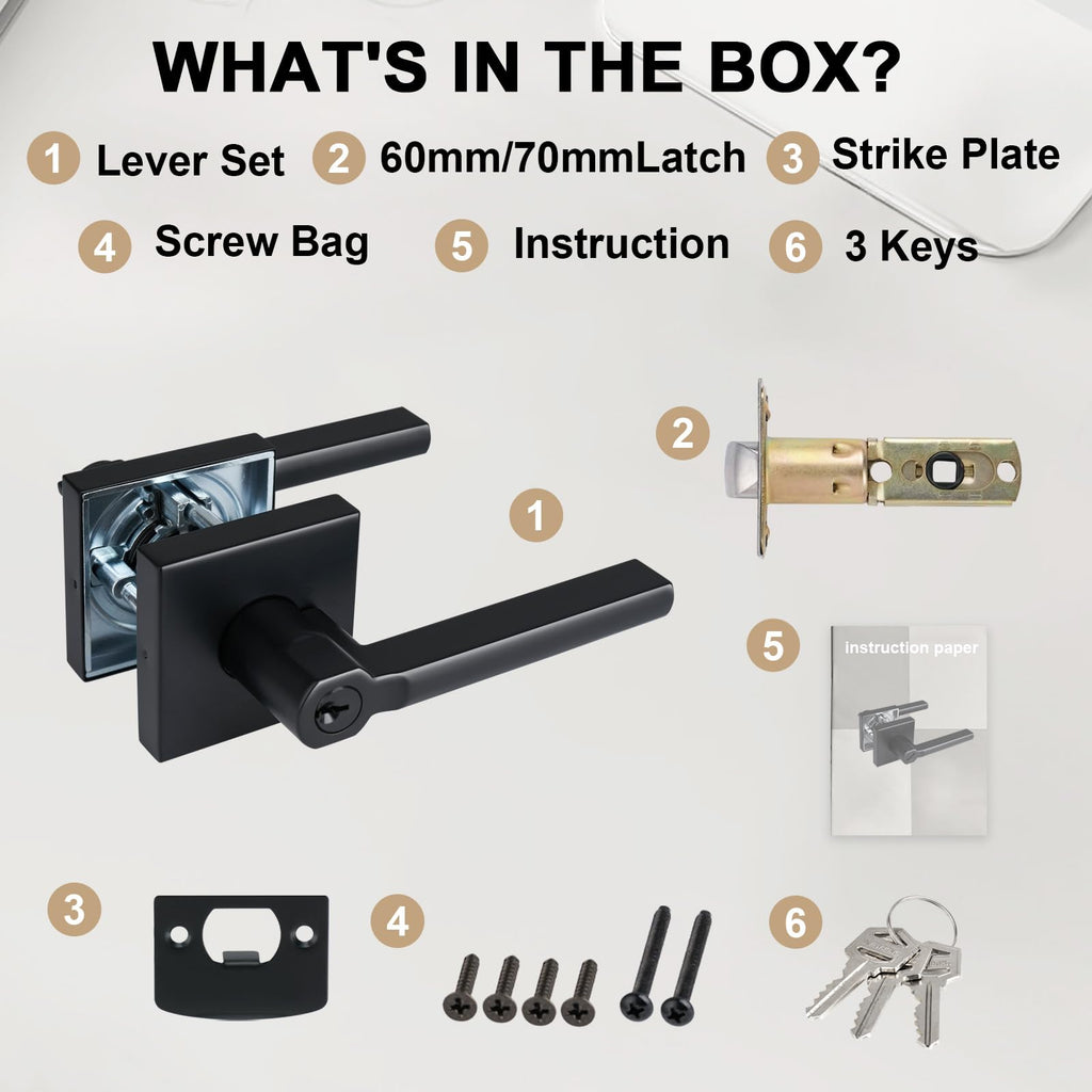 6 Packs Keyed Entry Door Lever with Lock, Heavy Duty, Different Keys