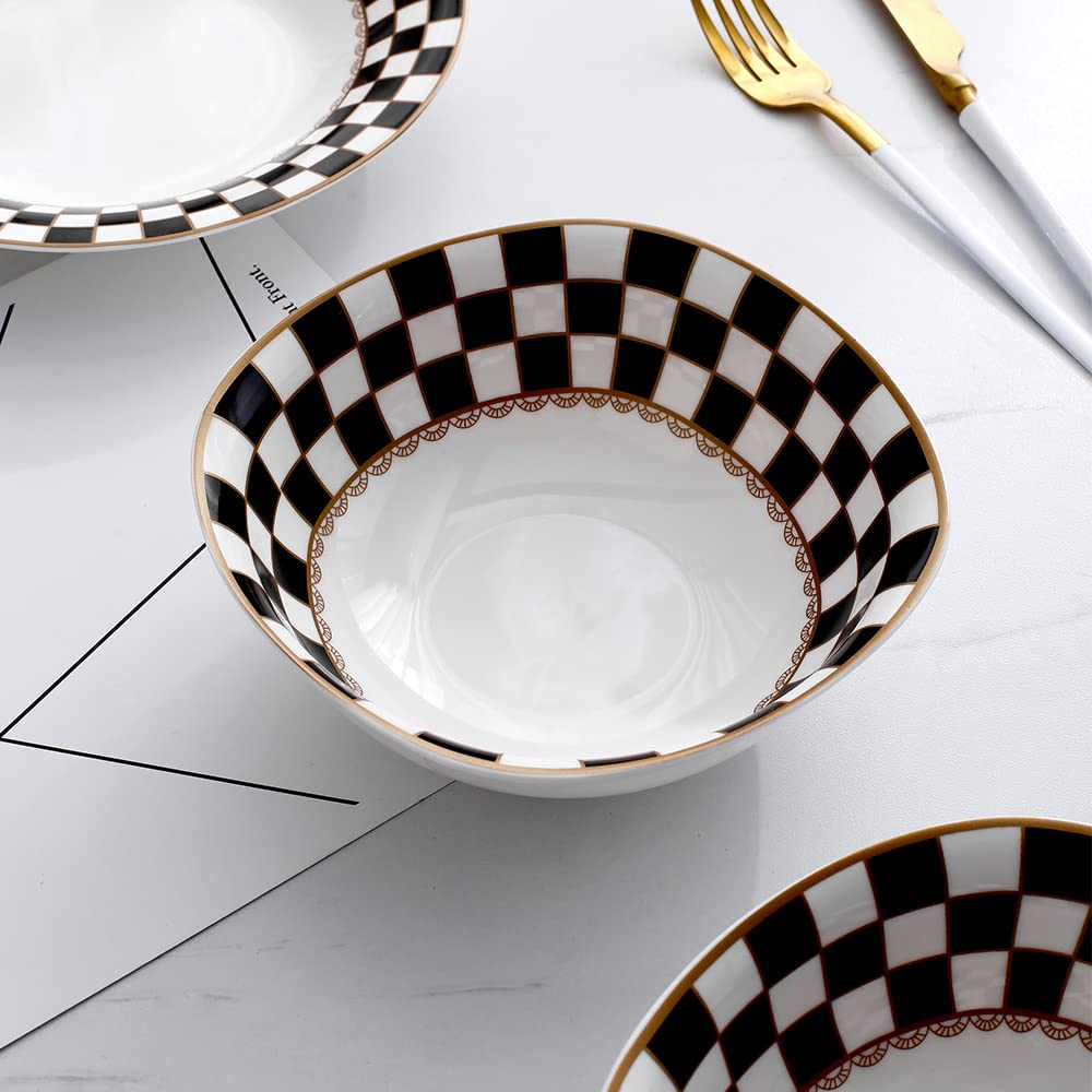 Checker Pattern 20-piece Round Dinnerware Set for 4, Porcelain Dinner Sets
