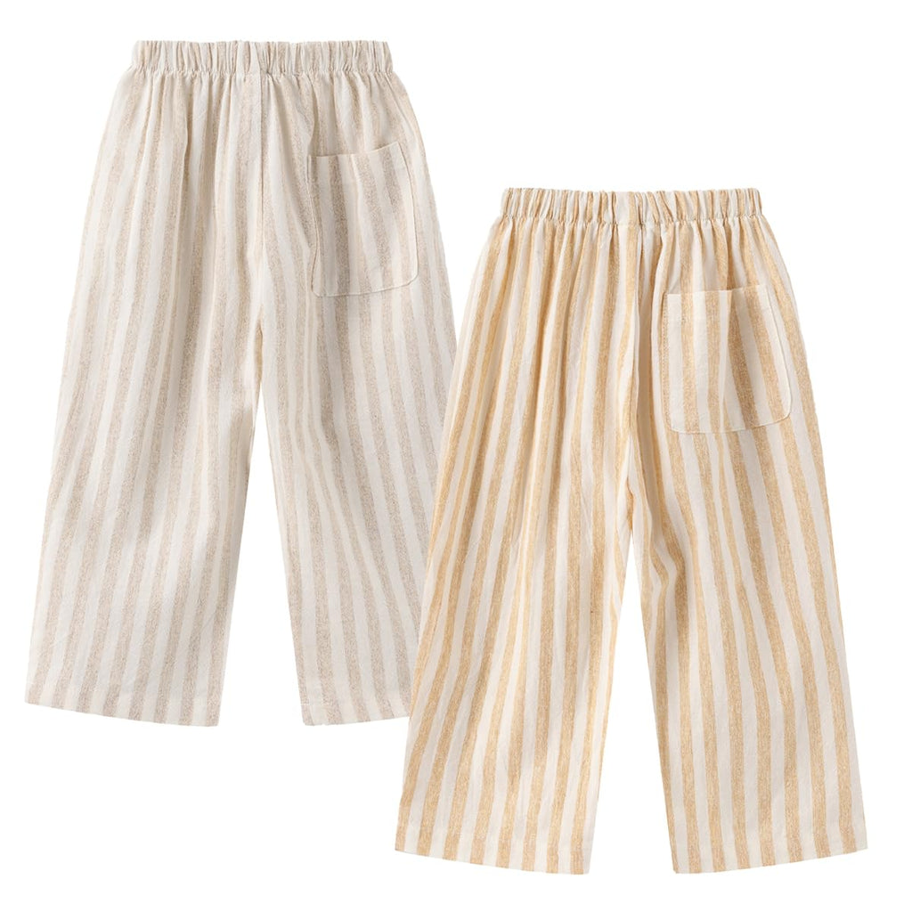 Classic Casual Pants for Boys Thin Cotton Stripe Elastics Waist Spring Summer Trousers Toddler Long Pants 2Pcs