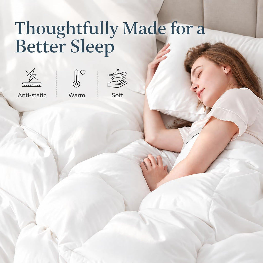 Feather Down Comforter Cal King Size, Fluffy White Duvet Insert