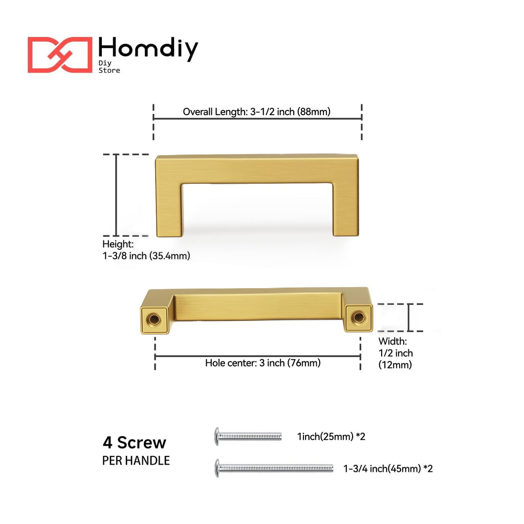 20 Pack 3 Inch Brushed Gold Cabinet Pulls Gold Cabinet Handles