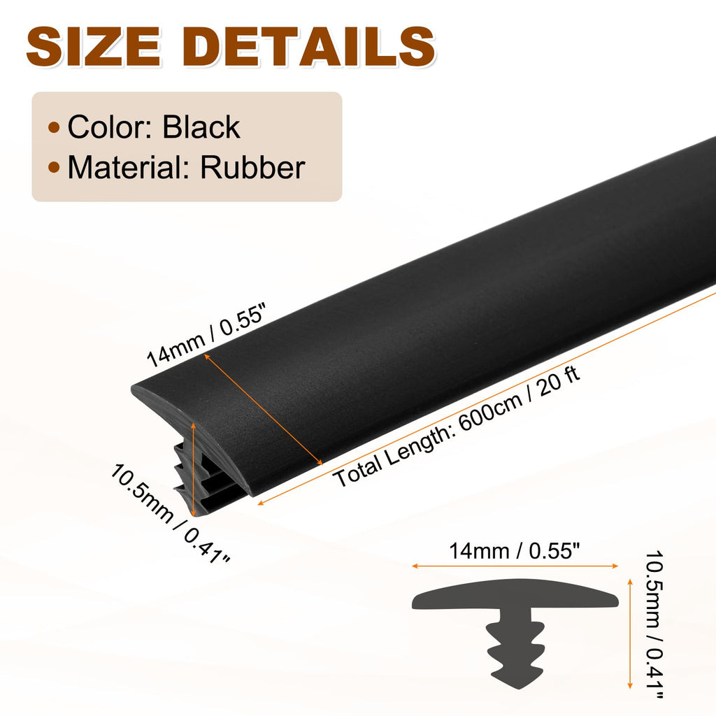 T Rubber Trim Molding 9/16 Inch x 20ft Edge Banding Trims Black