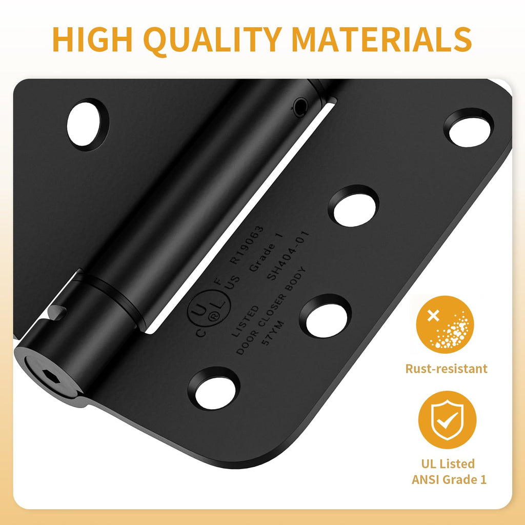 3 Pack Self Closing Door Hinges, 4 Inch, Adjustable Tension, Black