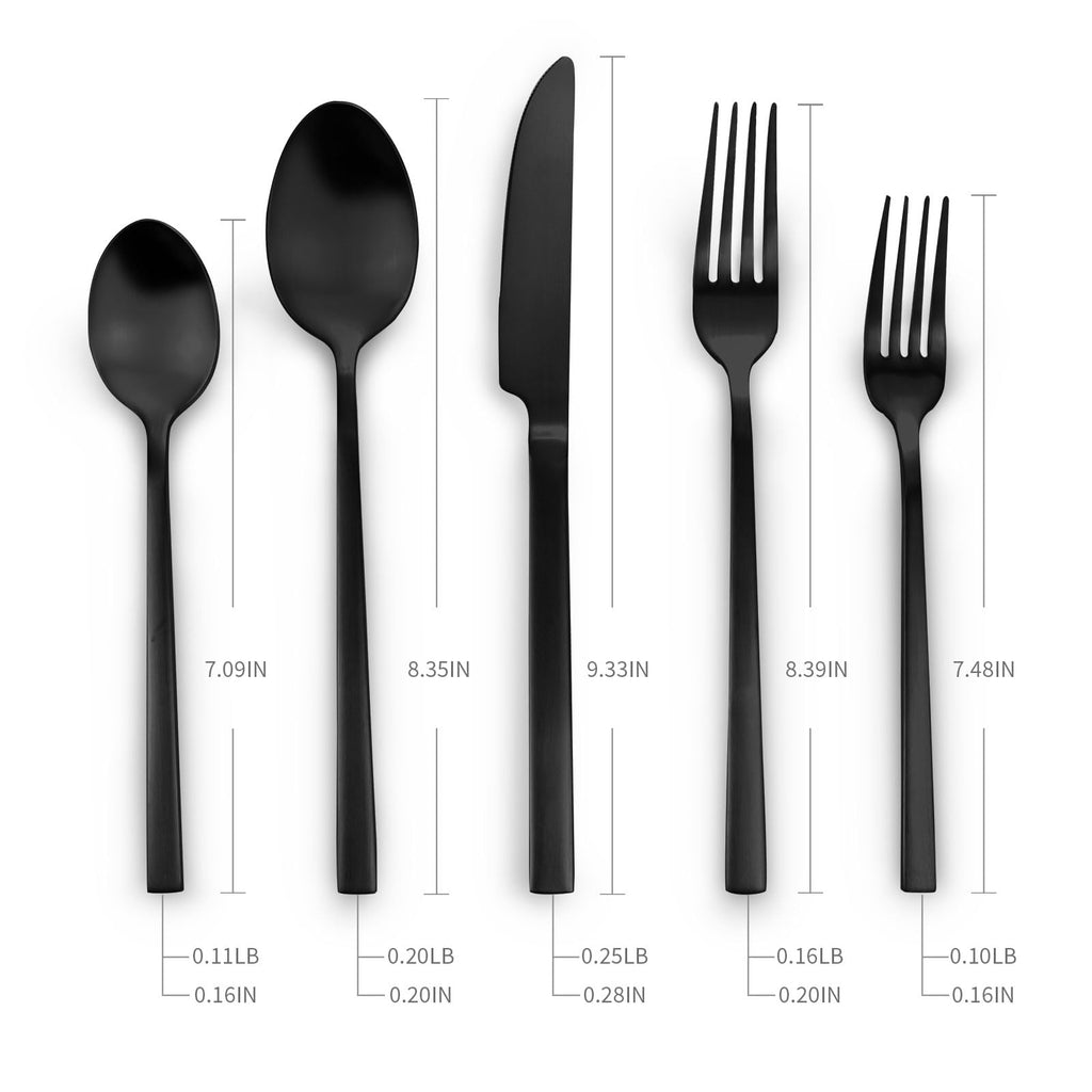 Black Flatware Set 18/10 Stainless Steel Cuboid Handle 60-Piece for 12