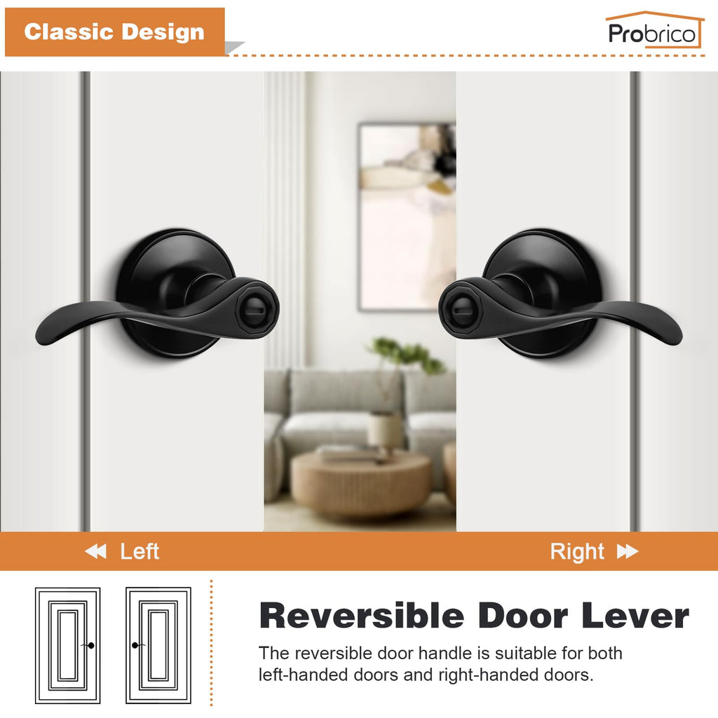 Door Handles Black 4 Packs Privacy Door Levers Doors Wave Style Interior Door Handles Reversible for Left&Right