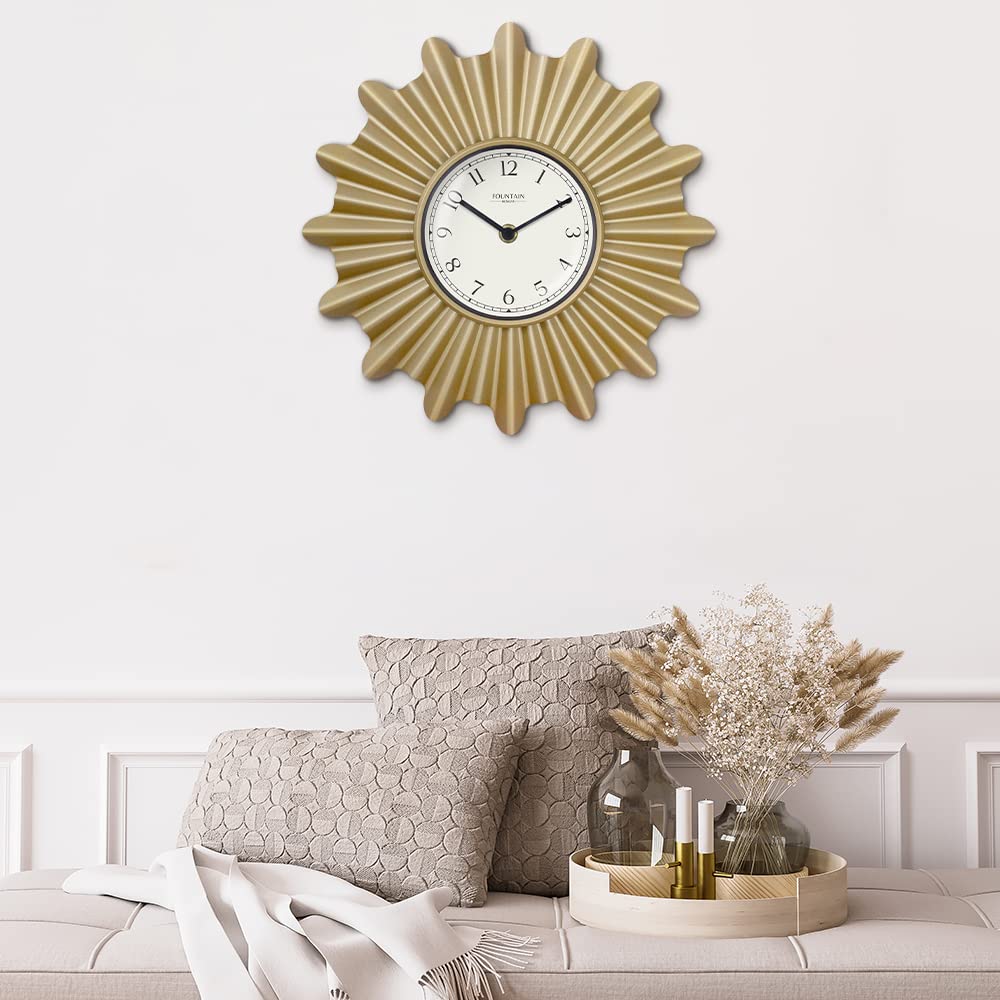 18 Inch Mid Century Modern Starburst Wall Clock, Gold