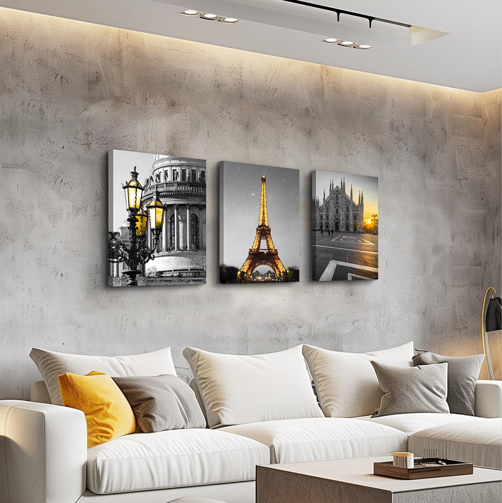 Black and white Architectural landscape Canvas Wall kitchen Wall Artworks Bedroom Decoration, 3 Piece framed bathroom