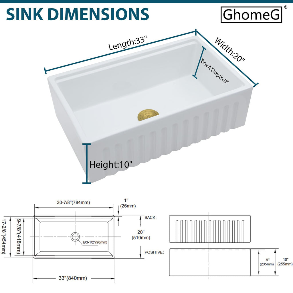 White Farmhouse Sink Workstation 33x20x10 Inch