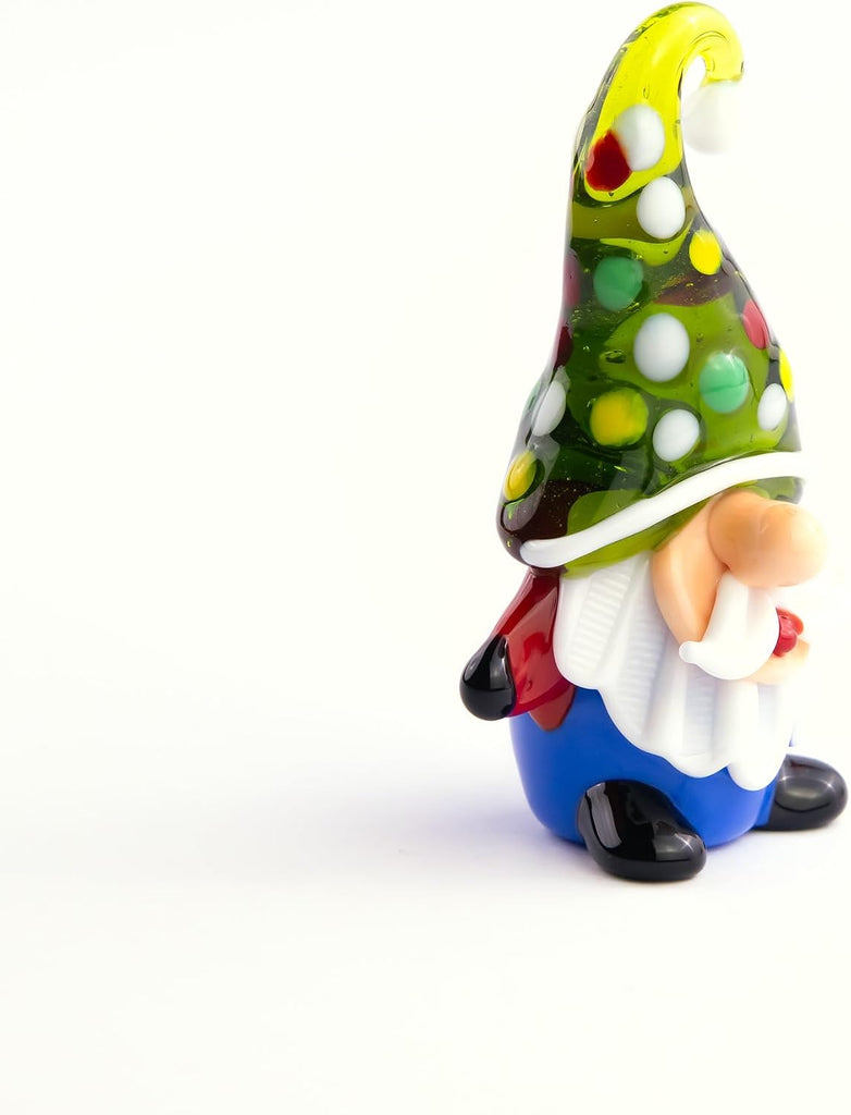 Hand-Blown Glass Gnome Figurine, 2.76" Miniature Tomte Art Sculpture, Whimsical Shelf Sitter, Holiday Collectible - Set of 4