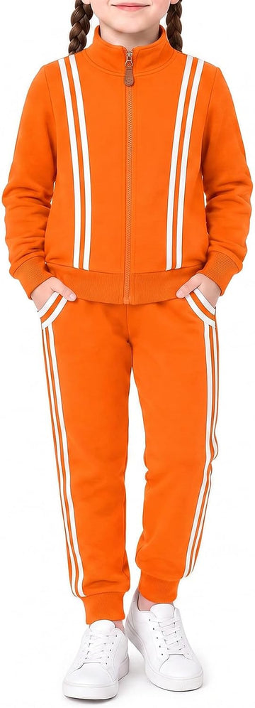 Girls 2 Piece Fall Outfits Long Sleeve Zip Up Tracksuit Toddler Jogger Sweatpants, Kids Winter Clothes Lounge Set
